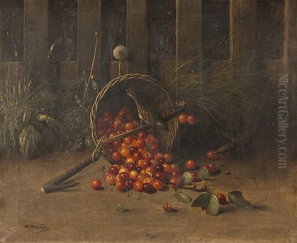 Stillleben Mit Kirschkorb Und Spatzen Oil Painting by Hans Heinrich Juergen Brandes