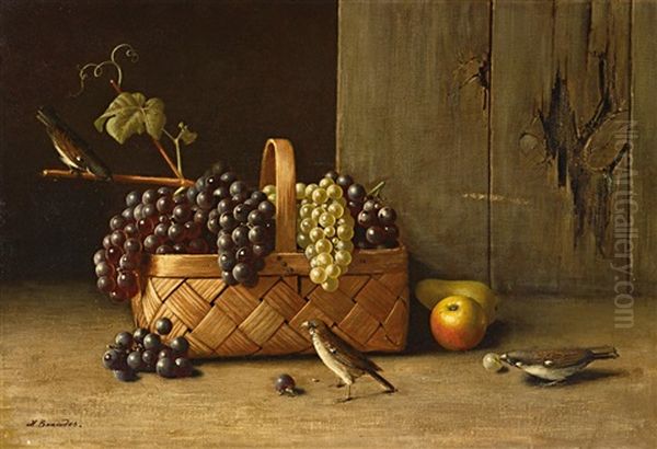 Spatzen Plundern Einen Korb Mit Weintrauben Oil Painting by Hans Heinrich Juergen Brandes