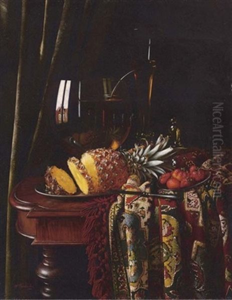 Still Life With Pineapple And Strawberries Oil Painting by Hans Heinrich Juergen Brandes