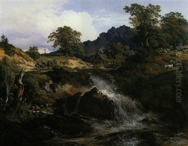 Landschaft Mit Muhle Oil Painting by Hans Heinrich Juergen Brandes