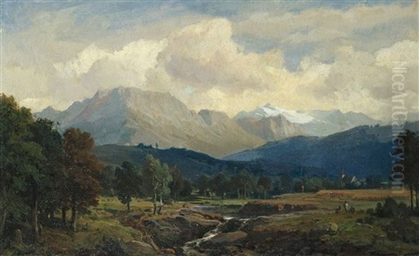 Berchtesgadener Landschaft Mit Malenden Kunstlern Oil Painting by Hans Heinrich Juergen Brandes