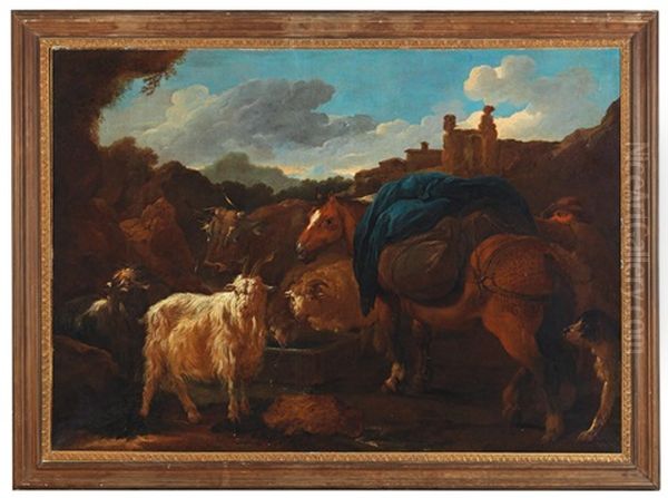 Cattle Scene Before A Southern Landscape by Domenico Brandi