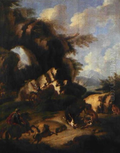 Caccia All'orso (collab. W/ Francesco Solimena) Oil Painting by Domenico Brandi