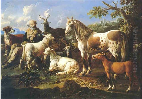 Berger Et Son Troupeau Dans La Campagne Napolitaine Oil Painting by Domenico Brandi