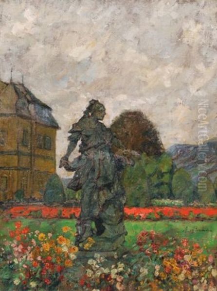 Im Park Von Veitshochheim Oil Painting by August Von Brandis