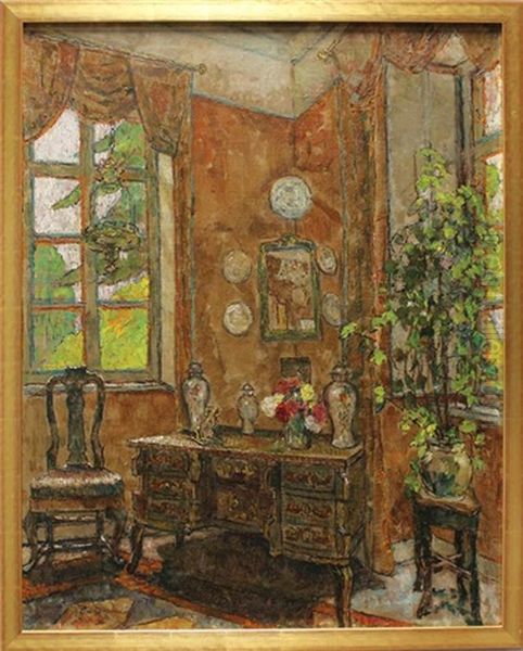 Schloss Schonau. Chinesischer Schreibtisch. Rotes Zimmer Oil Painting by August Von Brandis