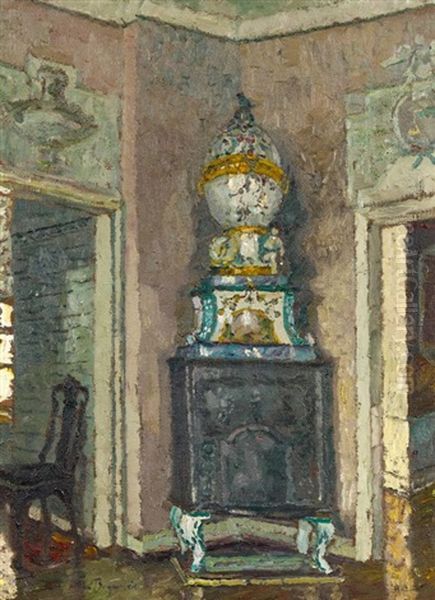 Schlossinterieur Mit Ofen Oil Painting by August Von Brandis