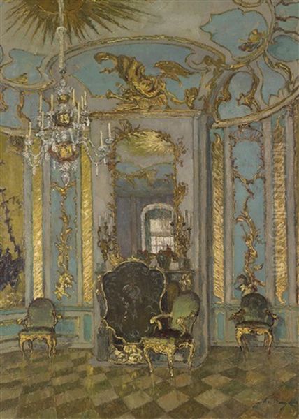 Musikzimmer Im Stadtschlos Potsdam Oil Painting by August Von Brandis