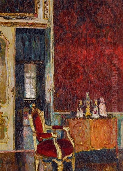 The Red Salon Oil Painting by August Von Brandis