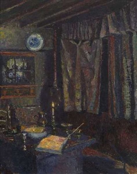 Interieur Bei Kerzenlicht Oil Painting by August Von Brandis