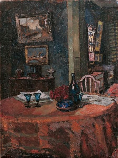 Interieur Mit Grossem Tisch Oil Painting by August Von Brandis