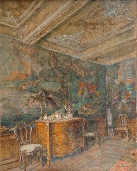 Interieurszene (haus Mostert Malmendy?) Oil Painting by August Von Brandis