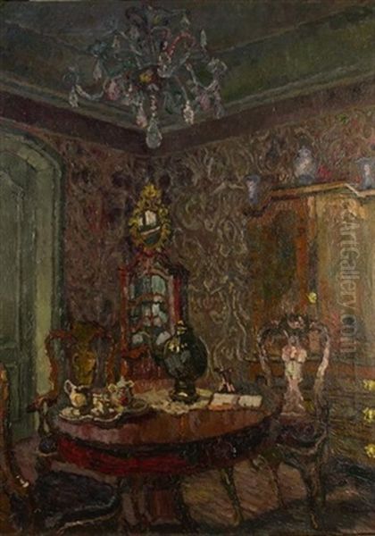 Interieur Mit Kaffeetisch (schabbelhaus In Lubeck?) Oil Painting by August Von Brandis