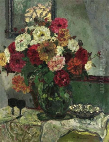 Ein Straus Dahlien In Der Vase Oil Painting by August Von Brandis