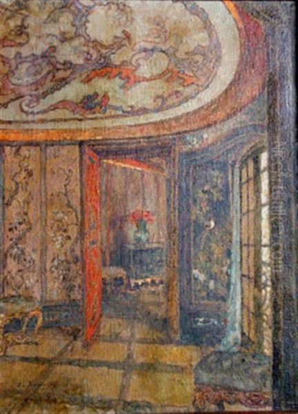 Rokkokointerieur Oil Painting by August Von Brandis