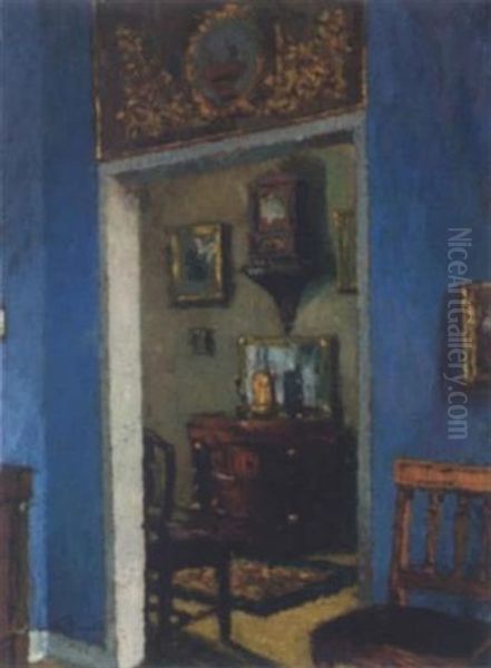 Interieur In Blau Oil Painting by August Von Brandis