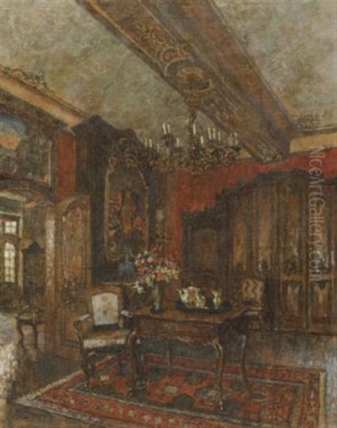 Rokokointerieur Oil Painting by August Von Brandis