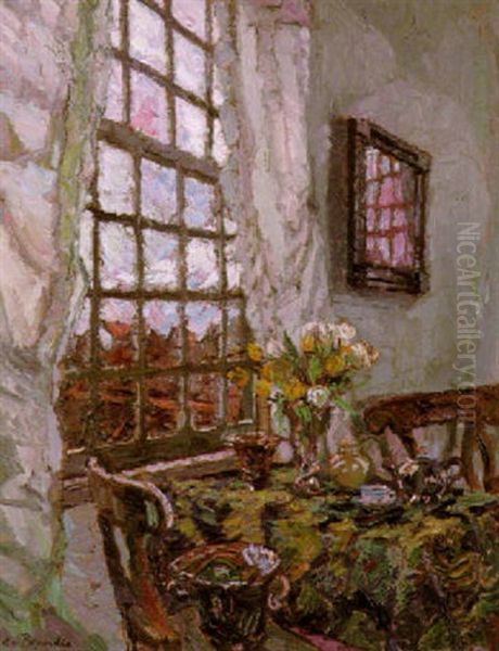 Im Gartenhaus Oil Painting by August Von Brandis