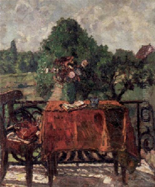 Auf Dem Balkon Oil Painting by August Von Brandis