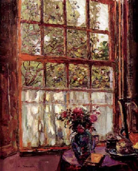 Inteieur Mit Blick Aus Dem Fenster Oil Painting by August Von Brandis