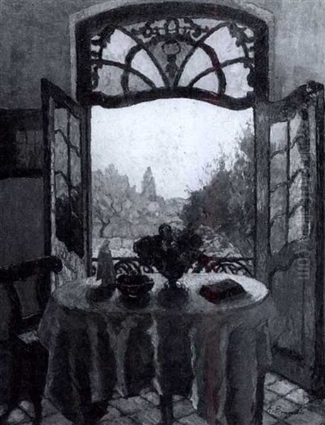 View Through An Open Window Oil Painting by August Von Brandis