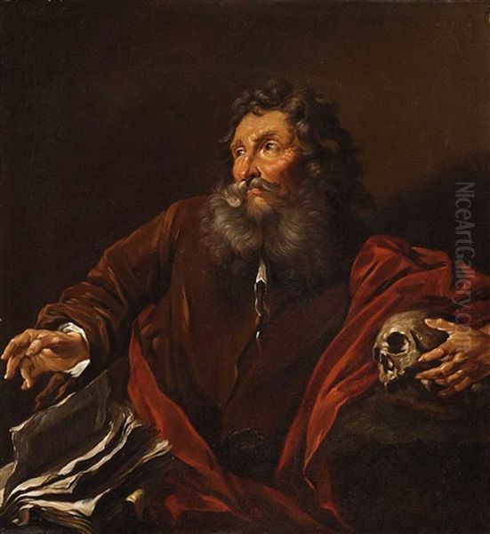 A Saint With A Skull Oil Painting by Petr Brandl