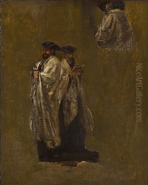 Three Rabbis Oil Painting by Jacques Emile Edouard Brandon