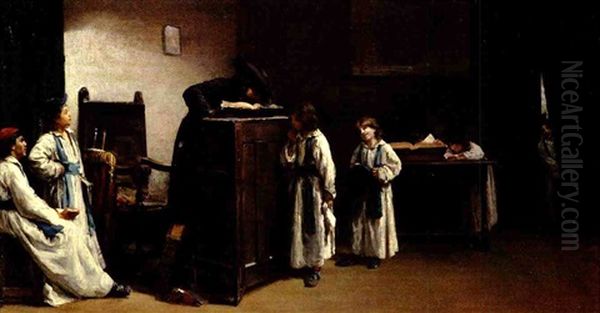 Rabbinical Students In A Classroom Oil Painting by Jacques Emile Edouard Brandon