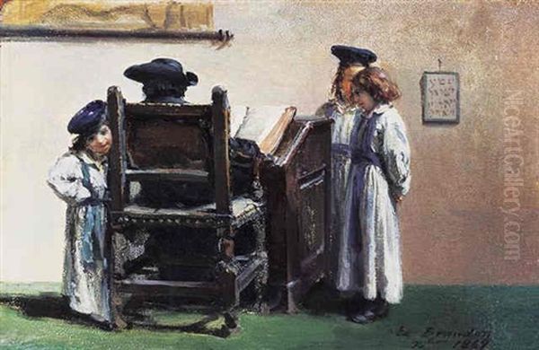 La Lecon De Talmud Oil Painting by Jacques Emile Edouard Brandon