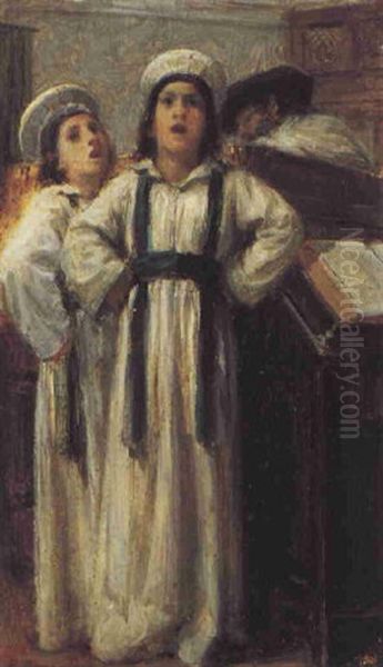 Young Choirboys In The Synagogue Oil Painting by Jacques Emile Edouard Brandon