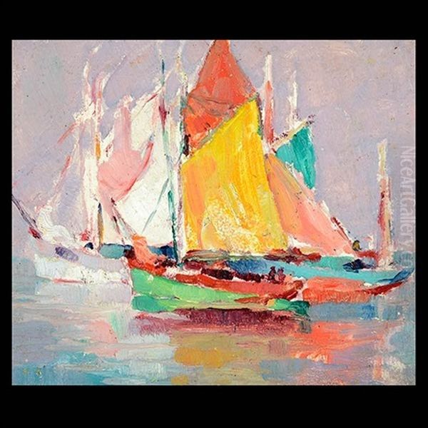 French Tuna Boats Ii Oil Painting by George Kennedy Brandriff