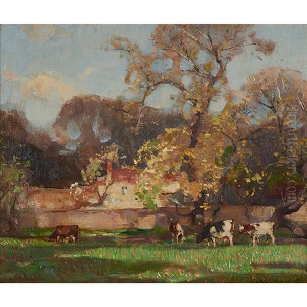 Spring Landscape With Cows Oil Painting by George Kennedy Brandriff