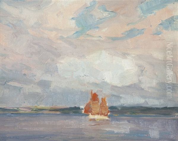 Boat In A Harbor Oil Painting by George Kennedy Brandriff