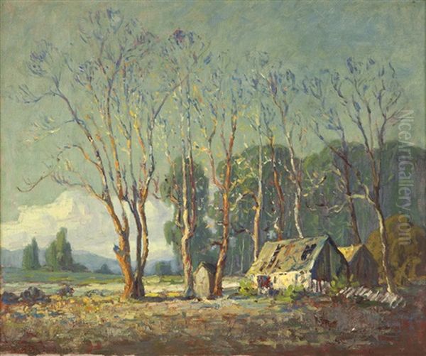 Cabin And Eucalyptus In A California Landscape Oil Painting by George Kennedy Brandriff