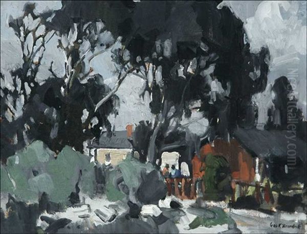 Houses In Eucalyptus Landscape Oil Painting by George Kennedy Brandriff