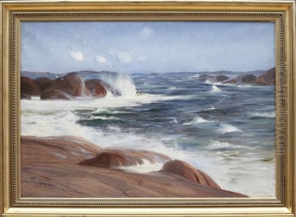 Kustlandskap Med Klippor Oil Painting by Carl Brandt