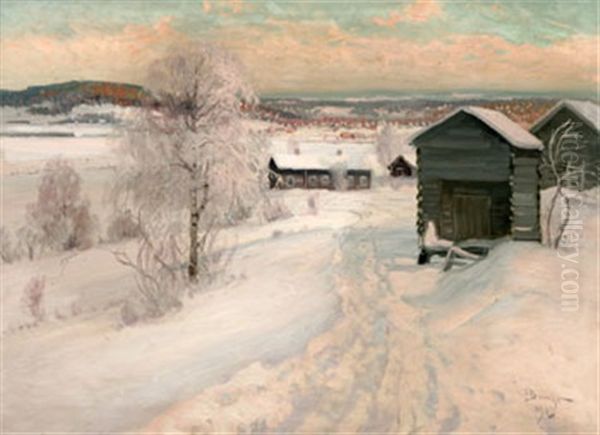 Vinterlandskap Med Gard Och Harbren Oil Painting by Carl Brandt