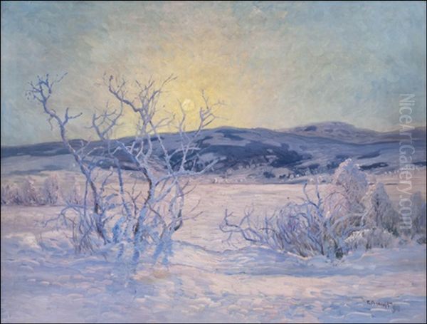 Kirkas Talvipaiva (a Bright Winter Day) Oil Painting by Carl Brandt