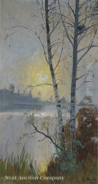 Birch Trees On The Water Oil Painting by Carl Brandt