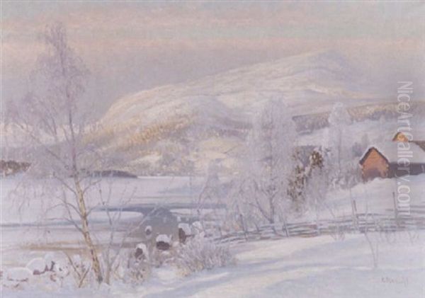 Vinterlandskap I Aftonsol Oil Painting by Carl Brandt