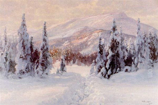 Areskutan - Vintermotiv I Sol Oil Painting by Carl Brandt