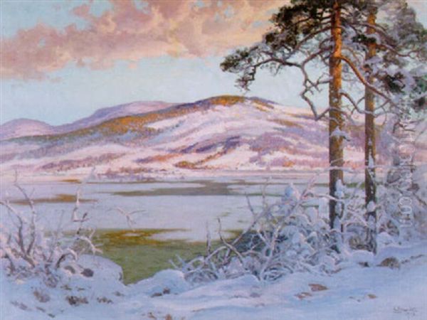 Norrlandskt Sjolandskap, Solig Vinterdag Oil Painting by Carl Brandt