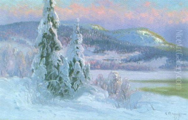 Vinterlandskap I Eftermiddagsljus Oil Painting by Carl Brandt