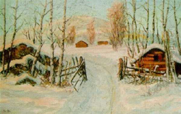 Vinterlandskap Med Fabodar Oil Painting by Carl Brandt