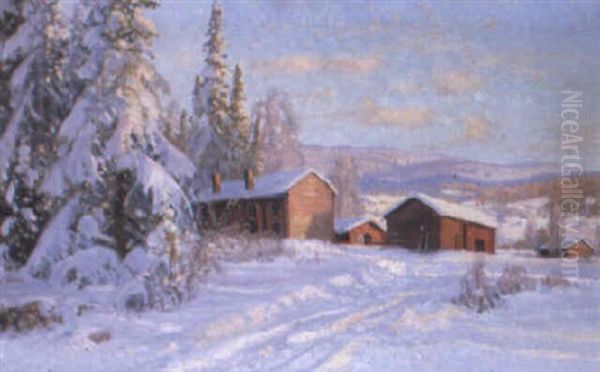 Vintermotiv Med Norrlandsk Gard Oil Painting by Carl Brandt