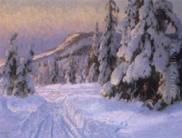 Vinterlandskap Med Aftonljus Oil Painting by Carl Brandt