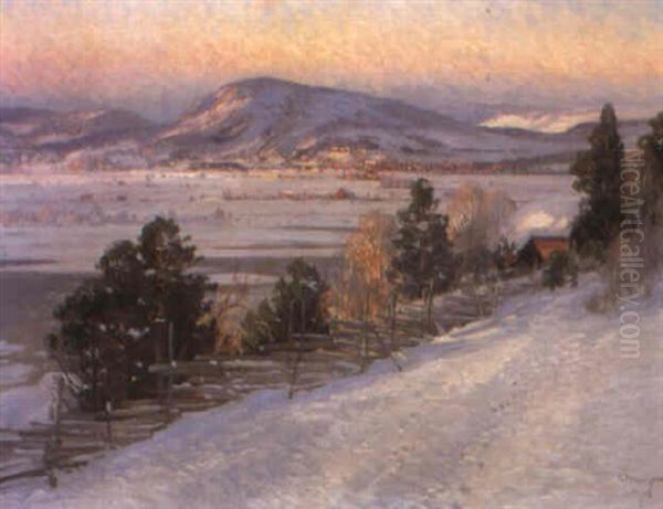 Vinterlandskap Med Aftonljus Oil Painting by Carl Brandt