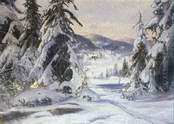 Fjallutsikt Med Snotyngda Granar Oil Painting by Carl Brandt