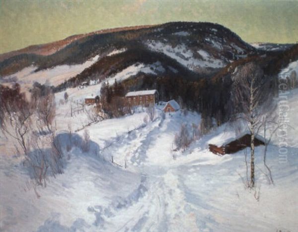 Norrl,ndskt Landskap Med G+rd Oil Painting by Carl Brandt