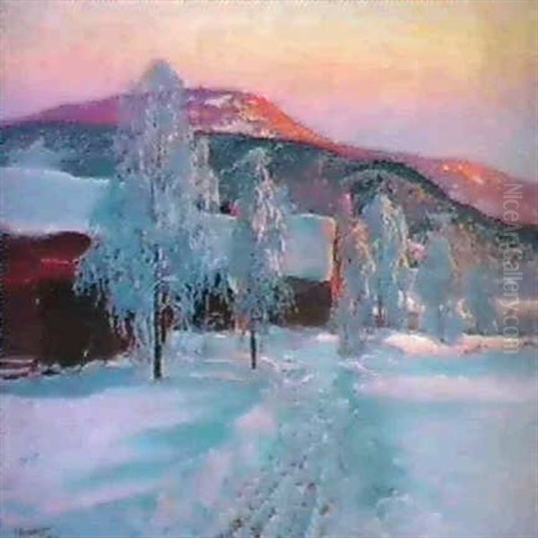 Norrlandsgard I Kvalls- Belysning Oil Painting by Carl Brandt